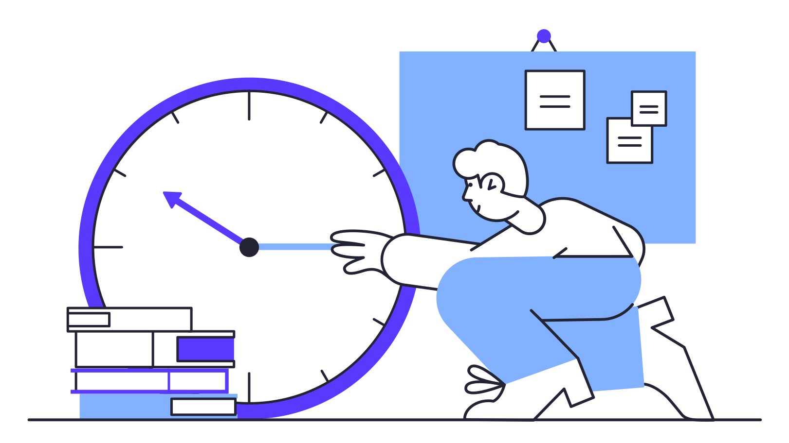Man adjusting clock hands Illustration in PNG, SVG