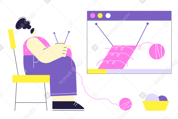 Online knitting lesson Illustration in PNG, SVG