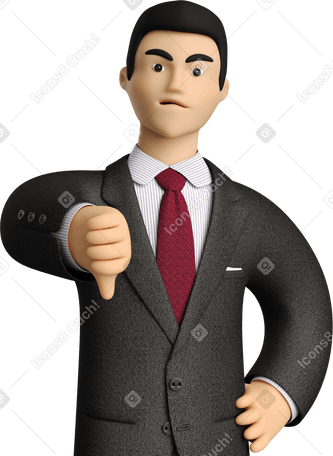 3D angry businessman in black suit showing thumbs down Illustration in PNG, SVG