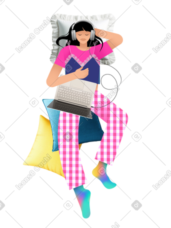 戴着耳机打盹的年轻女人 PNG, SVG