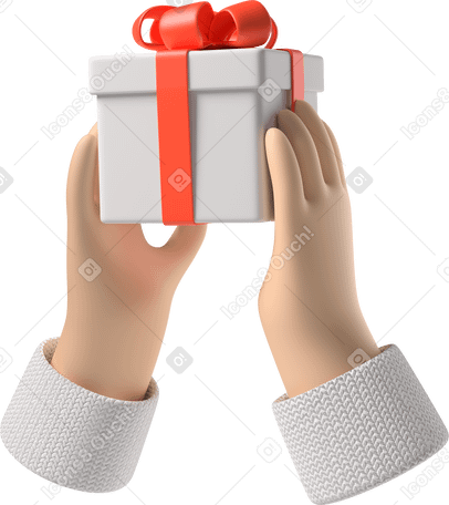 3D Pale skin hands holding a gift box PNG, SVG