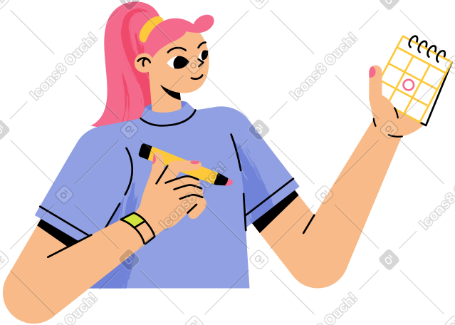 有日历的年轻女子 PNG, SVG