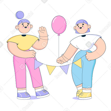 Women cheerfully greet someone with balloons and flags  PNG, SVG