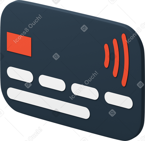 3D Black credit card with NFC chip Illustration in PNG, SVG