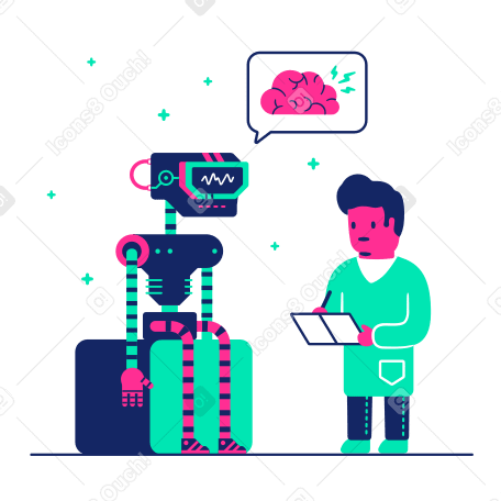 Scientist checks the mental health of a robot PNG, SVG