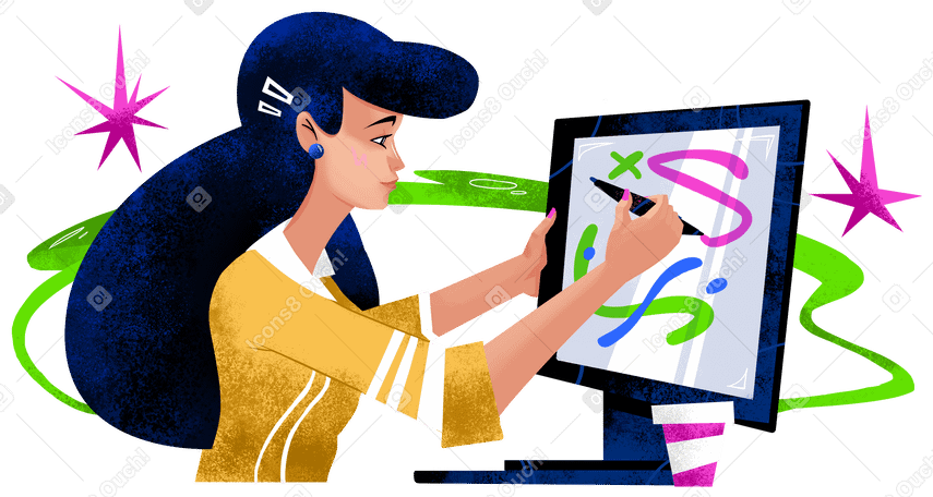 Frau zeichnet auf einem grafiktablett PNG, SVG