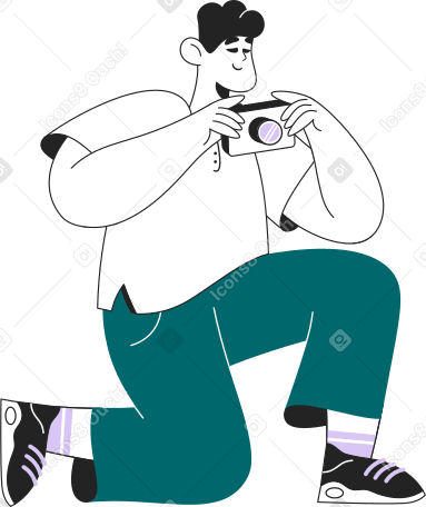 man knelt down on one knee with a camera Illustration in PNG, SVG
