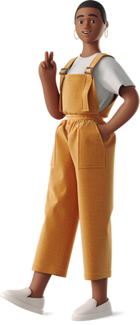 3D young woman in overalls PNG, SVG
