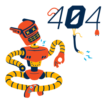 Malfunctioning robot with 404 error message PNG, SVG