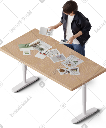 Isometric view of young woman going through photos PNG, SVG