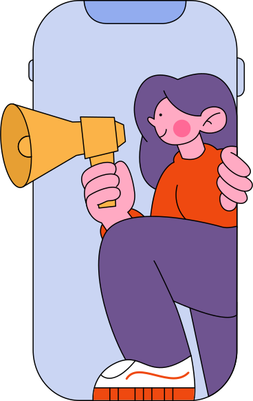 woman with a loudspeaker in the phone animated illustration in GIF, Lottie (JSON), AE