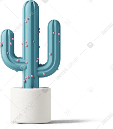 3D Blauer kaktus mit spitzen im weißen topf PNG, SVG