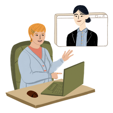 Two women in an online meeting PNG, SVG