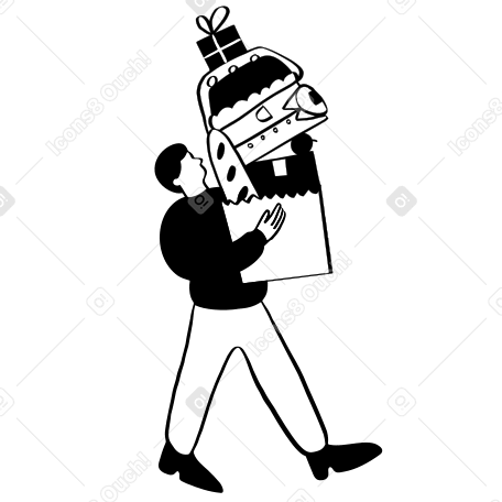 提着袋子里的杂货走路的男人 PNG, SVG