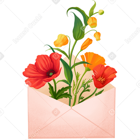 Buquê de flores silvestres em um envelope PNG, SVG