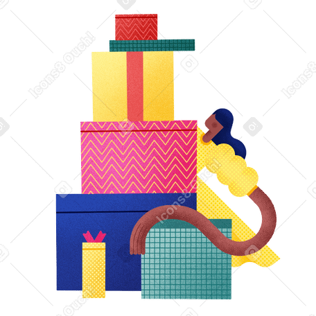 Girl receiving a pile of gifts PNG, SVG