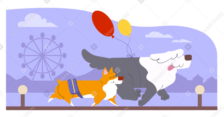 Dogs walking Illustration in PNG, SVG
