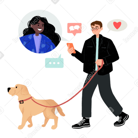Talking on the phone while walking the dog Illustration in PNG, SVG
