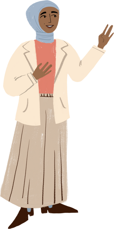girl in hijab smiling with and gesturing with her hands PNG, SVG