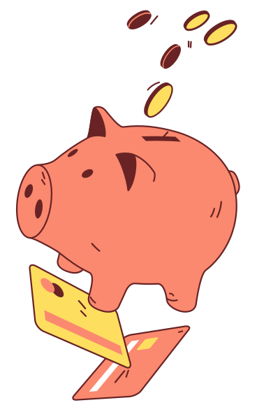 Piggy bank with money and bank cards PNG, SVG