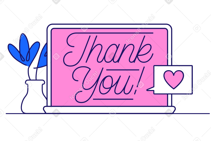 Lettering Thank You! in laptop with flower text PNG, SVG