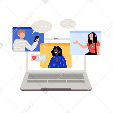 Friends called in a video chat room Illustration in PNG, SVG