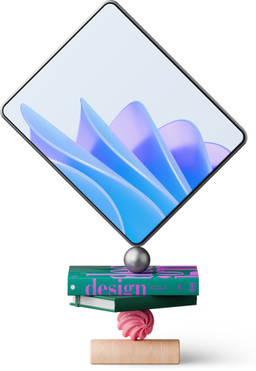 Tablet and books standing on ball PNG, SVG
