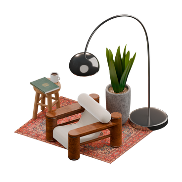 Isometric armchair with floor lamp and coffee table PNG, SVG