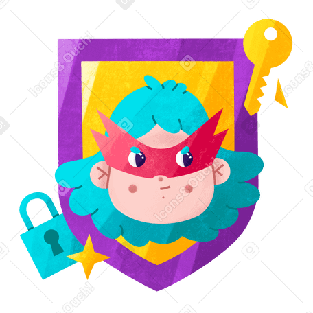 Young girl superhero protects computer from hacking Illustration in PNG, SVG