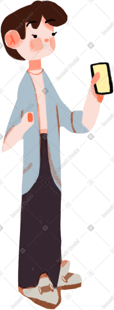 Boy standing with phone in hand PNG, SVG