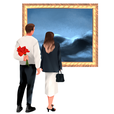 Girl and man looking at a painting PNG, SVG
