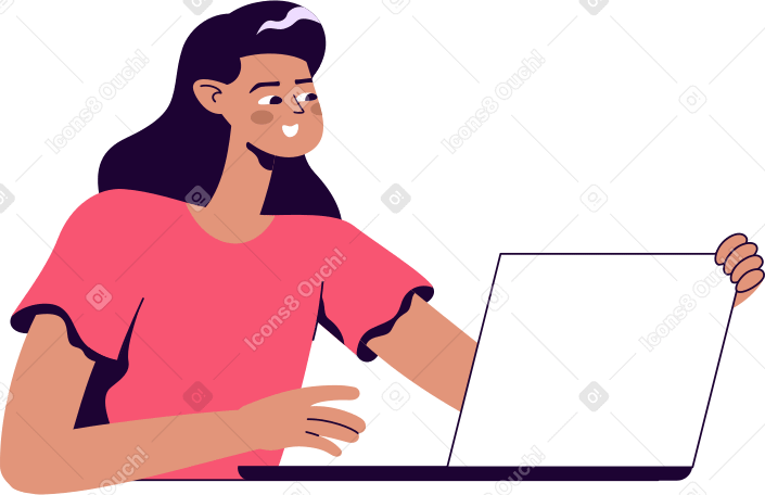 girl with open laptop Illustration in PNG, SVG