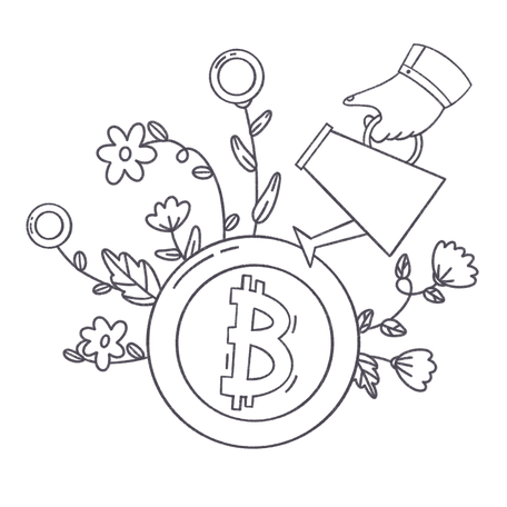 businessman watering tree with bitcoin coins Illustration in PNG, SVG