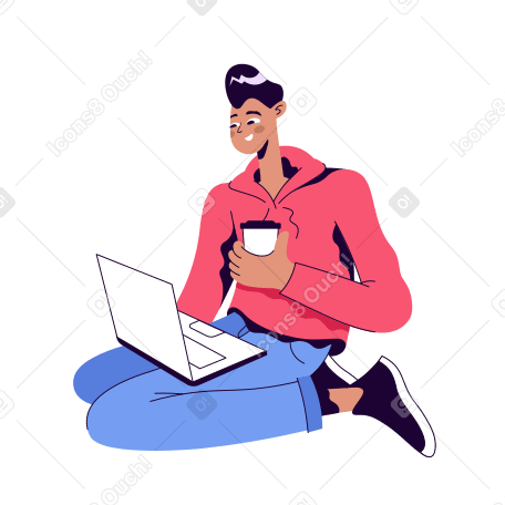 Remote work with a laptop Illustration in PNG, SVG