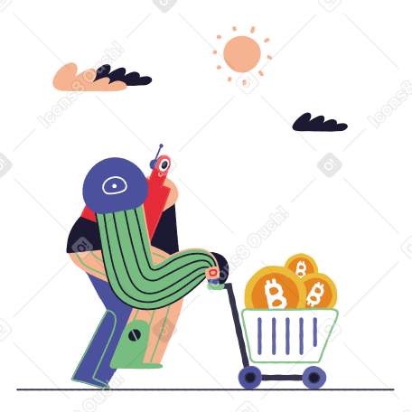 Robot carrying bitcoins in cart PNG, SVG