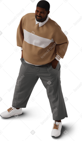 3D isometric view of young man standing with hands in pockets PNG, SVG
