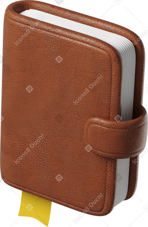 3D brown leather diary with yellow bookmark Illustration in PNG, SVG