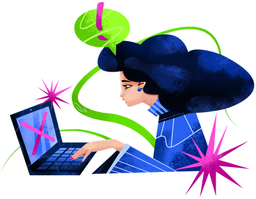Woman working on a computer PNG, SVG