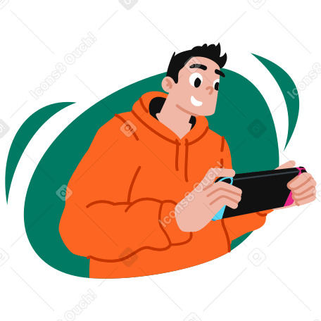 Young man gaming on handheld console PNG, SVG