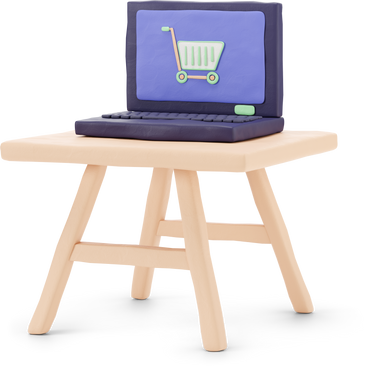Open laptop on a low wooden stool PNG, SVG