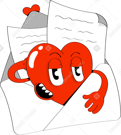 heart with letters in an envelope Illustration in PNG, SVG