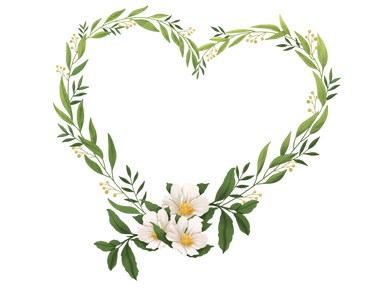 Heart of green twigs and white rosehip flowers PNG, SVG