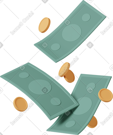 Coins and banknotes in the air PNG, SVG