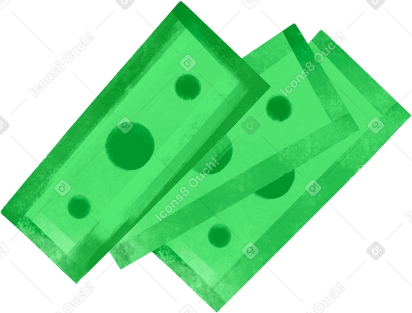 three green dollar bills Illustration in PNG, SVG