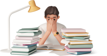 Tired man with stacks of books в PNG, SVG