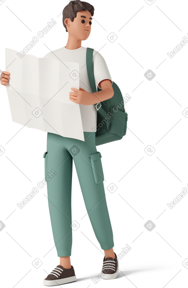 Young man holding paper map PNG, SVG