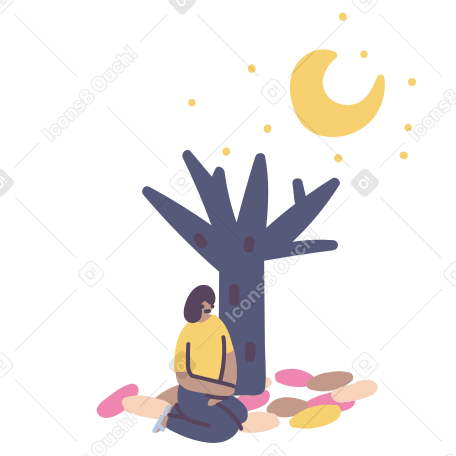 Girl under the tree Illustration in PNG, SVG