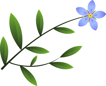 one small blue flower on a twig with leaves PNG, SVG