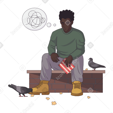 Thoughtful man feeds pigeons Illustration in PNG, SVG