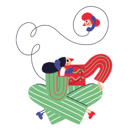 Girl sitting on the floor and talking to a friend on the phone Illustration in PNG, SVG